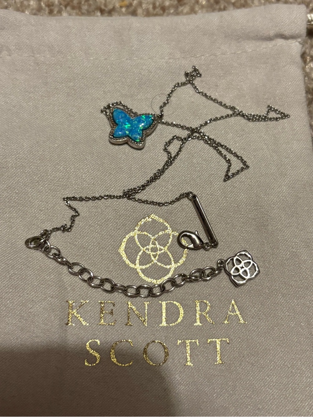 Kendra Scott Rhodium Necklace with Blue Opal Butterfly Pendant
